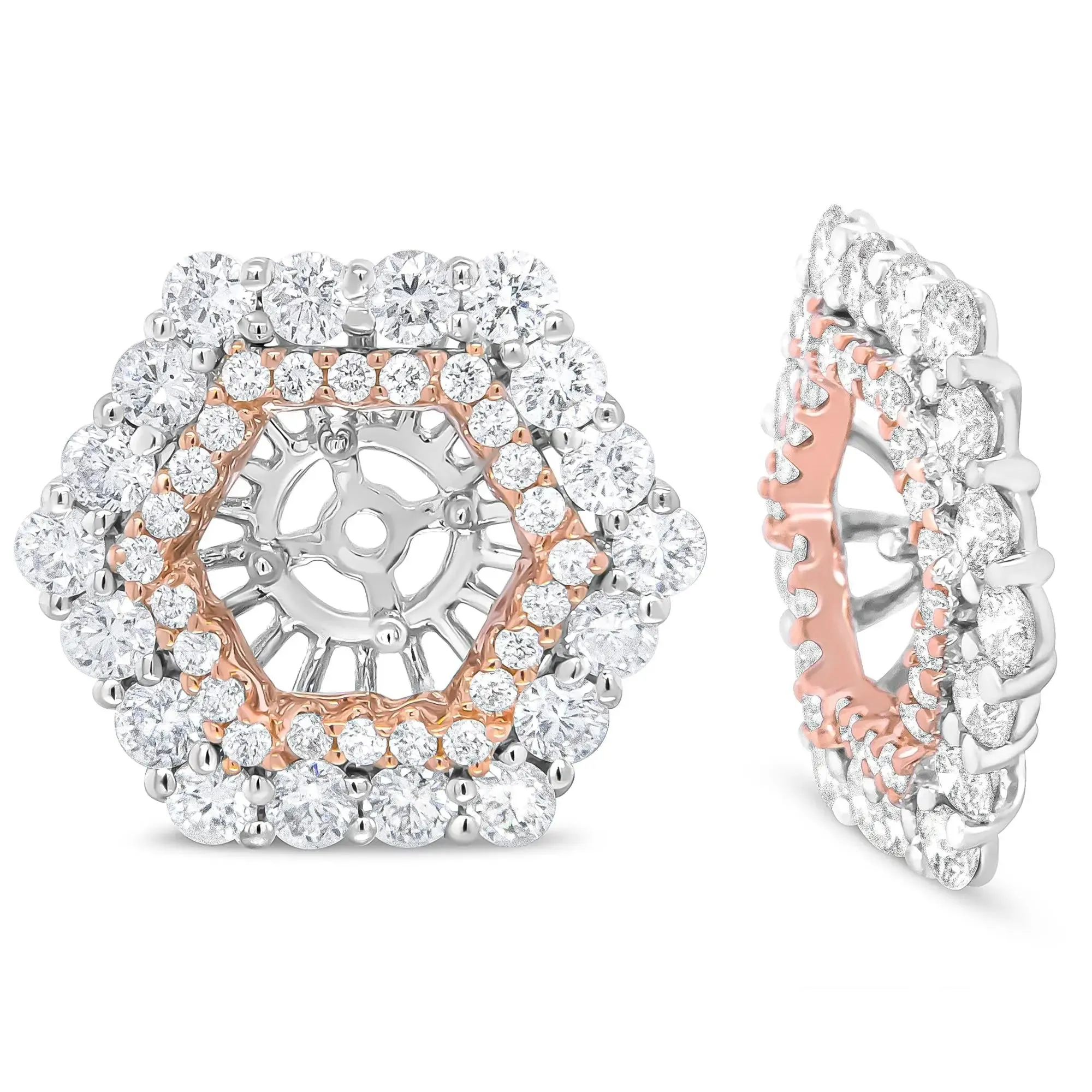 14K Two-Tone Gold Double Halo Diamond Earring Jackets with 1.875 Carats of Brilliance