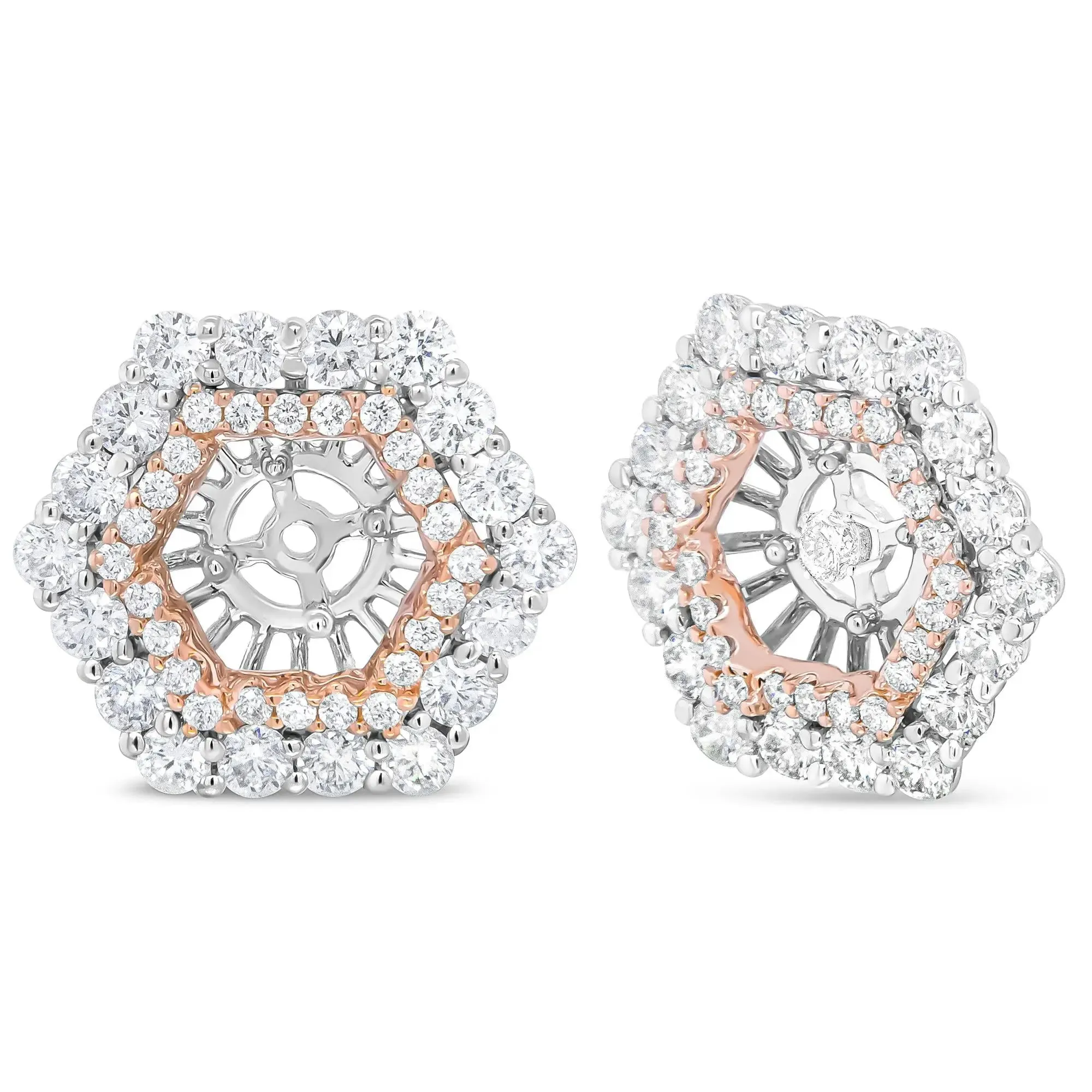 14K Two-Tone Gold Double Halo Diamond Earring Jackets with 1.875 Carats of Brilliance