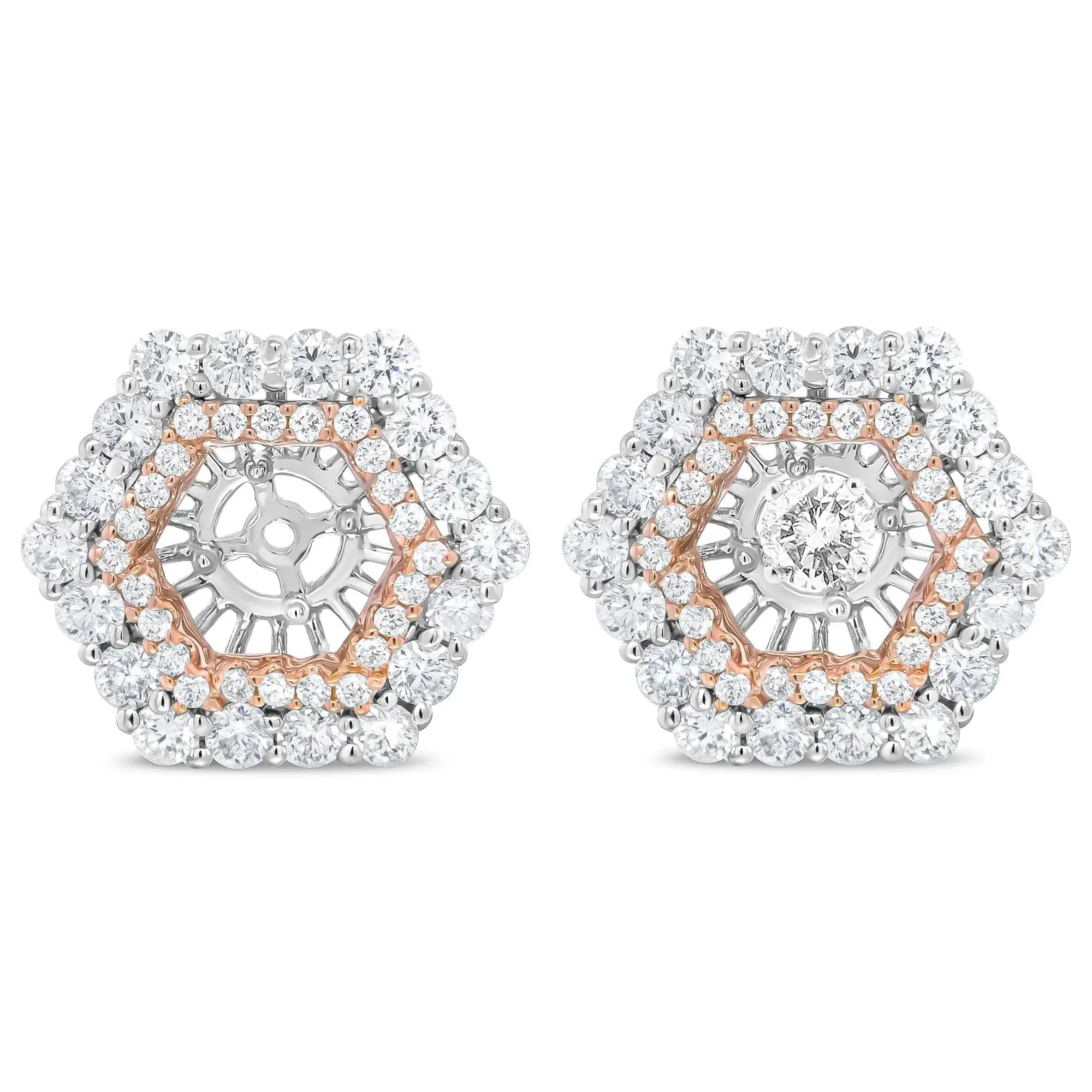 14K Two-Tone Gold Double Halo Diamond Earring Jackets with 1.875 Carats of Brilliance