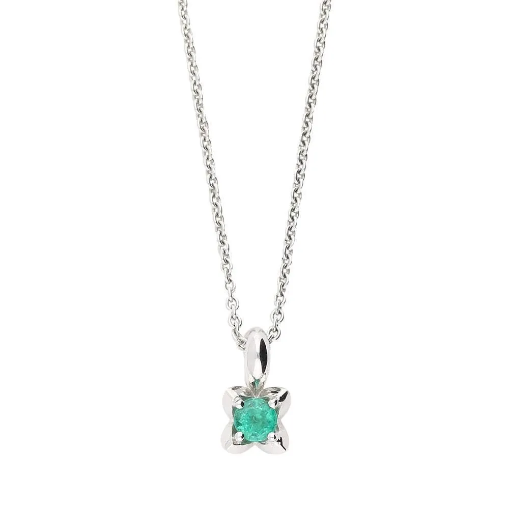 18ct white gold 0.35ct emerald flower shaped necklace