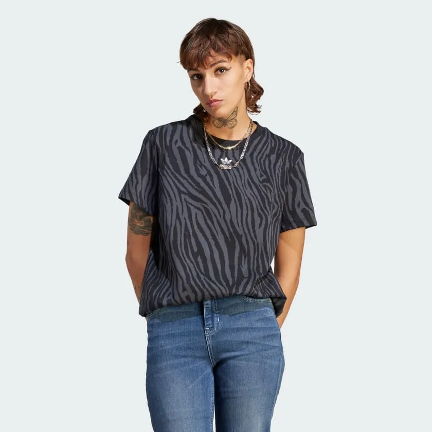 ADIDAS ALLOVER ZEBRA ANIMAL PRINT ESSENTIALS T-SHIRT - II5869