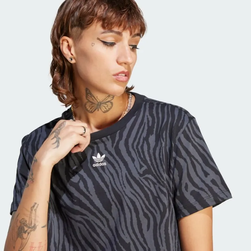 ADIDAS ALLOVER ZEBRA ANIMAL PRINT ESSENTIALS T-SHIRT - II5869