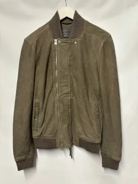 AllSaints Grey Taupe Suede Double Zip Bomber Jacket XS