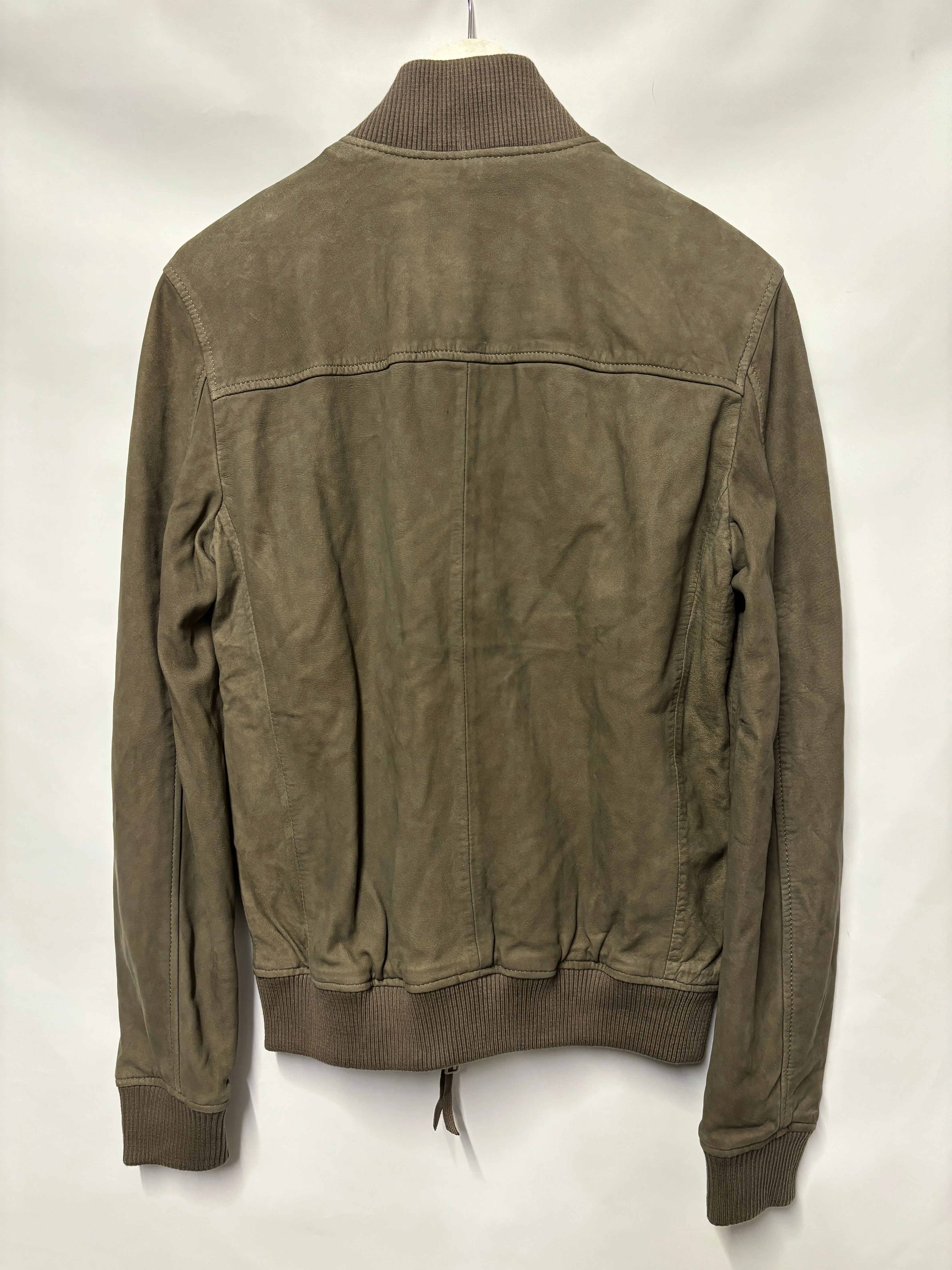 AllSaints Grey Taupe Suede Double Zip Bomber Jacket XS