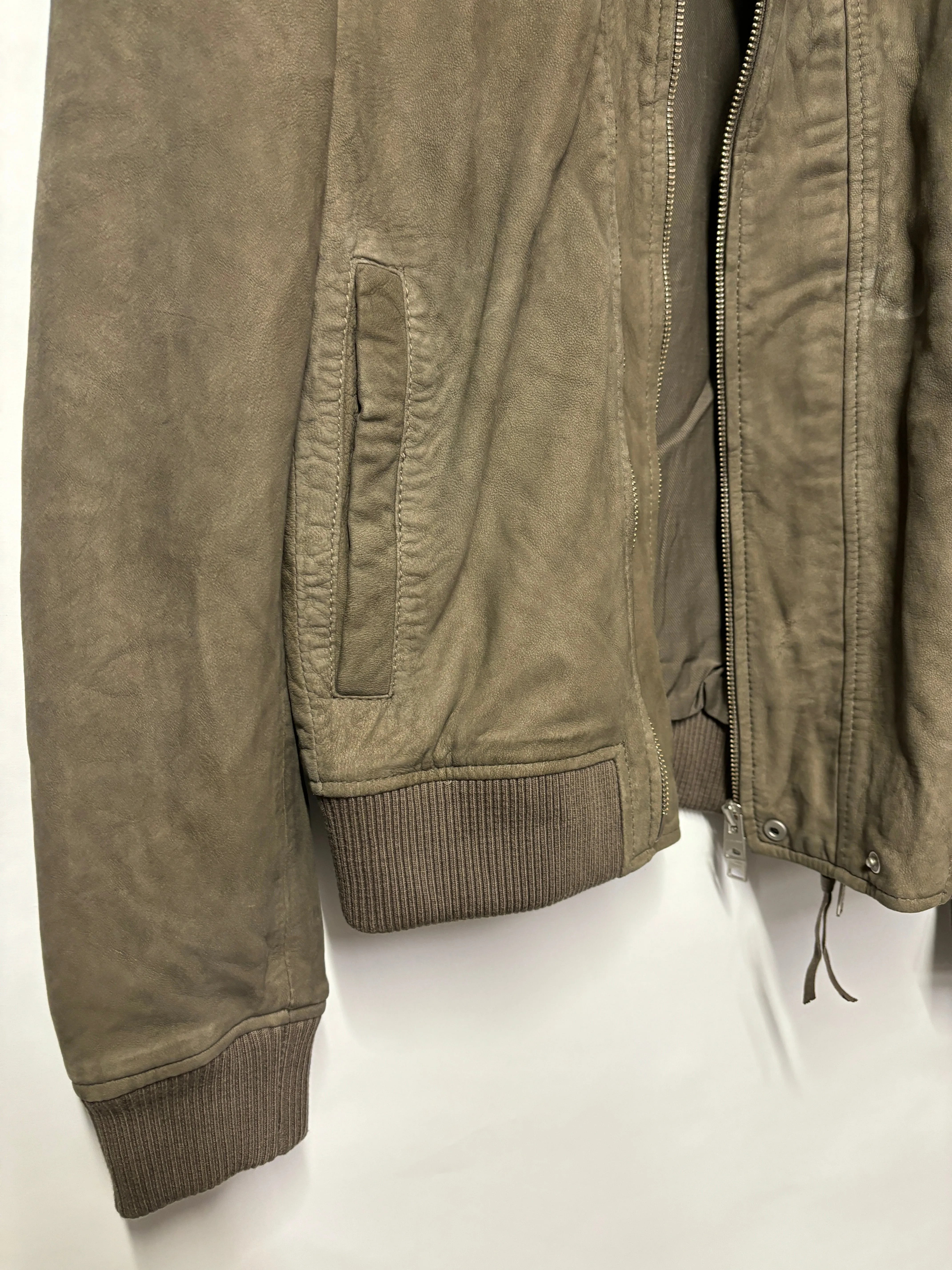 AllSaints Grey Taupe Suede Double Zip Bomber Jacket XS