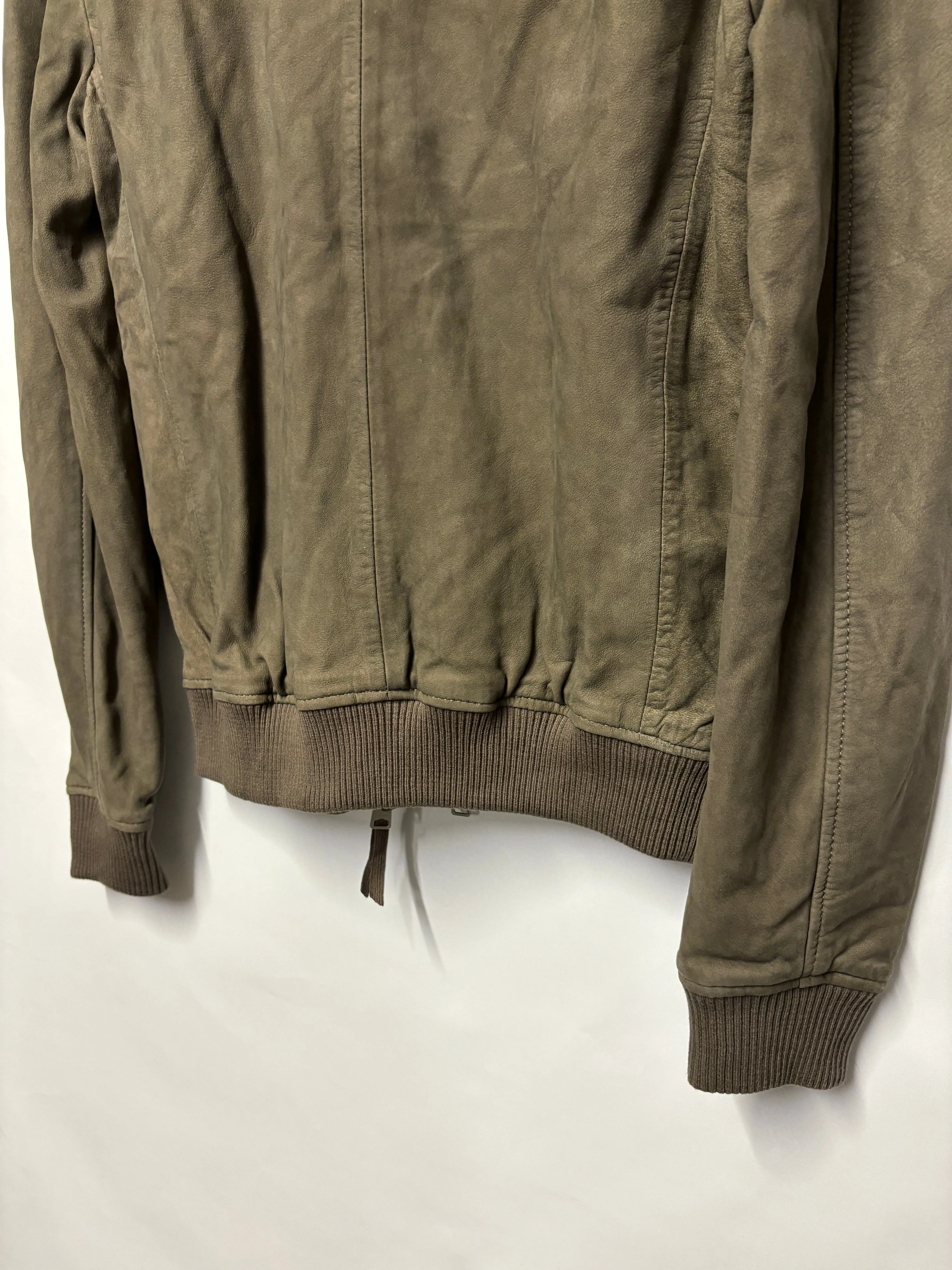 AllSaints Grey Taupe Suede Double Zip Bomber Jacket XS