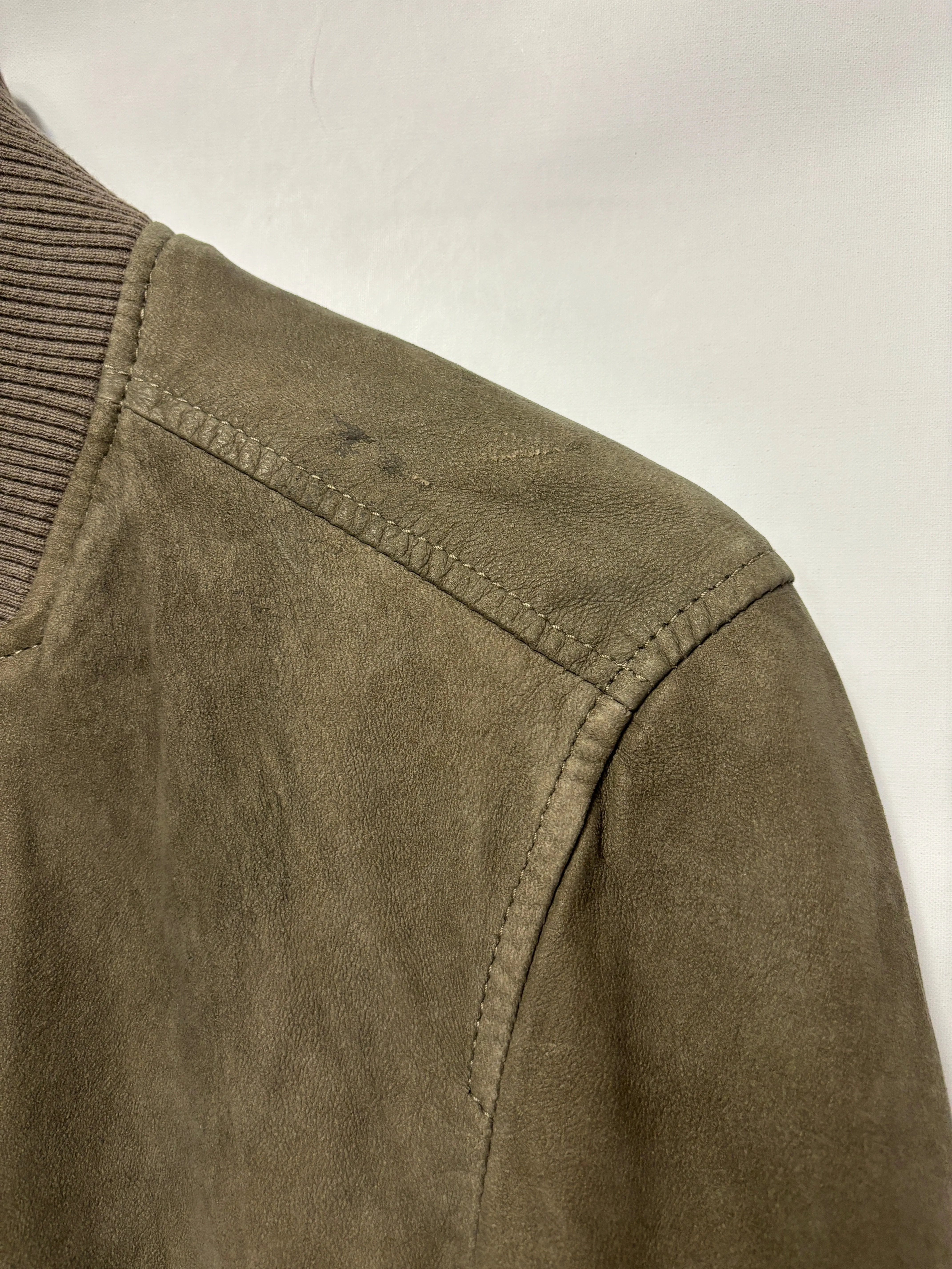 AllSaints Grey Taupe Suede Double Zip Bomber Jacket XS