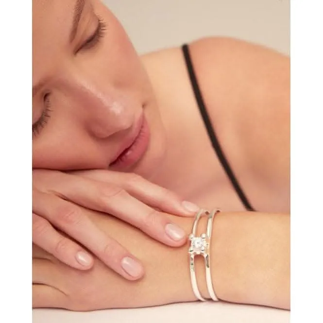 Anima Silver Plated Rigid Central White Zirconia Bangle PUL2432BLNMTL