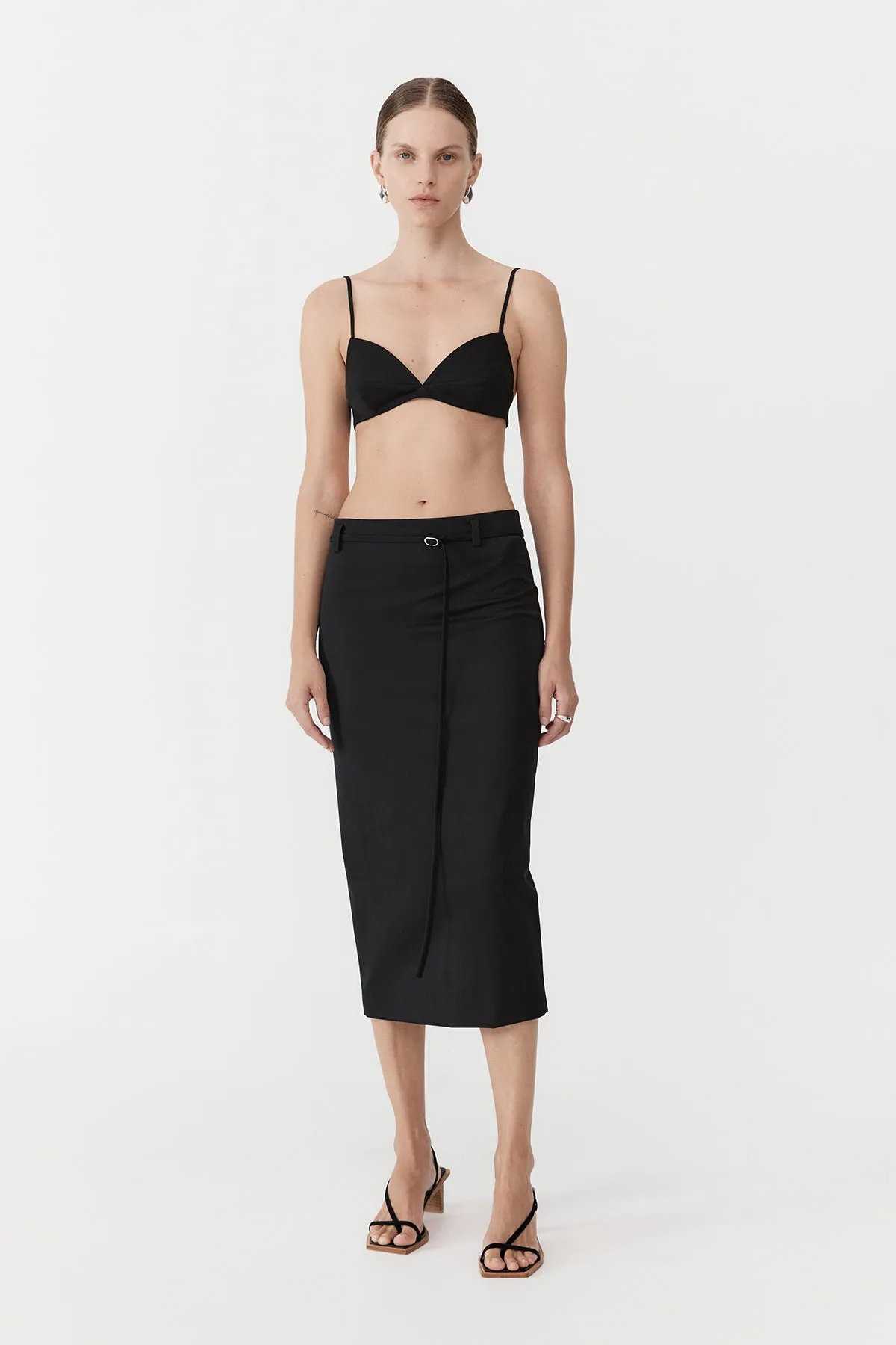 Belted Pencil Skirt - Black