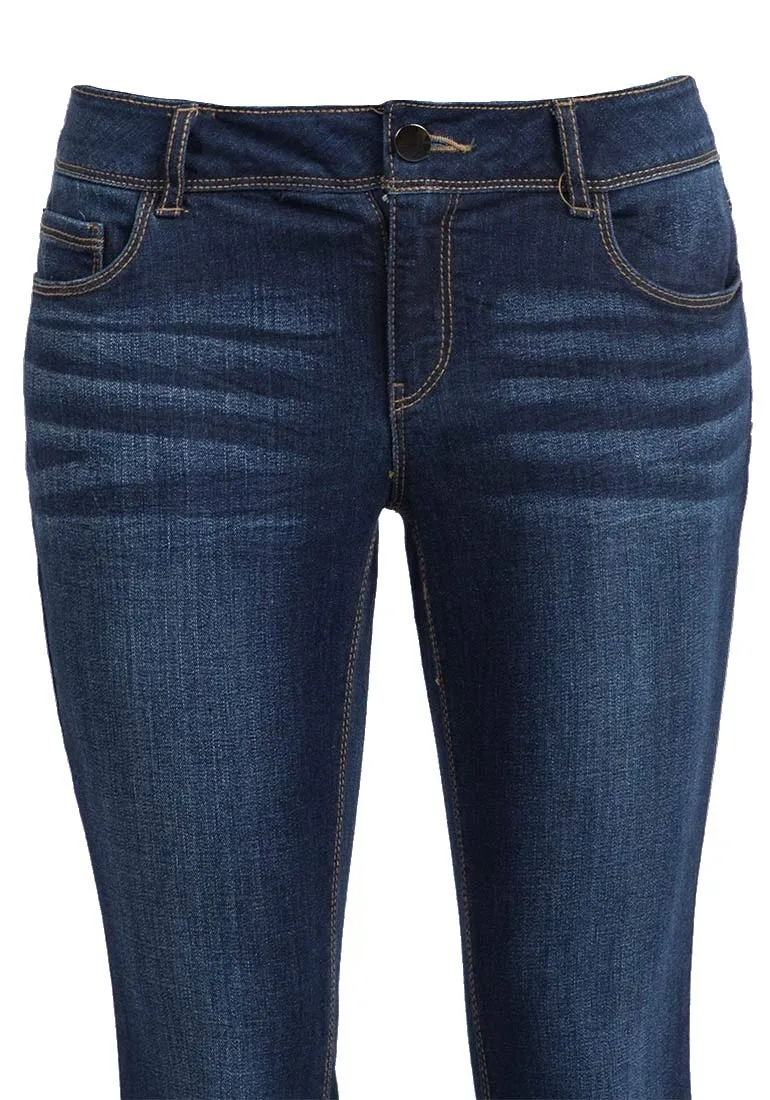 Blue Mid Rise Crinkle Effect Stretchy Bootcut Denim Jeans
