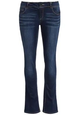Blue Mid Rise Crinkle Effect Stretchy Bootcut Denim Jeans