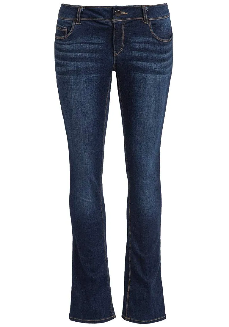 Blue Mid Rise Crinkle Effect Stretchy Bootcut Denim Jeans