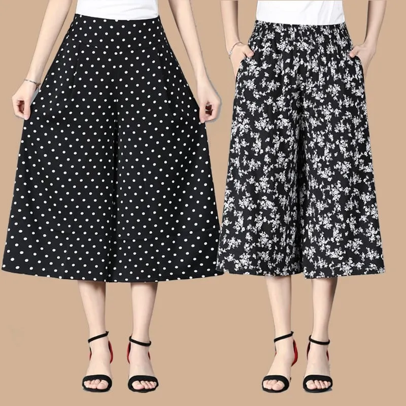 BUY 2 GET 10% OFFWomen's High Elastic Waist Pleated Chiffon Wide Leg Culottes