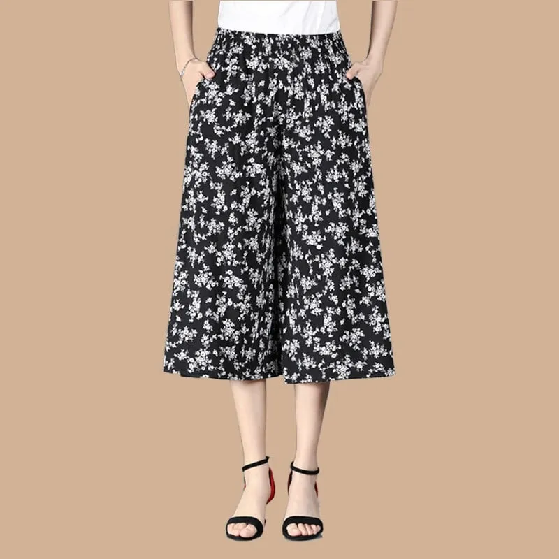 BUY 2 GET 10% OFFWomen's High Elastic Waist Pleated Chiffon Wide Leg Culottes