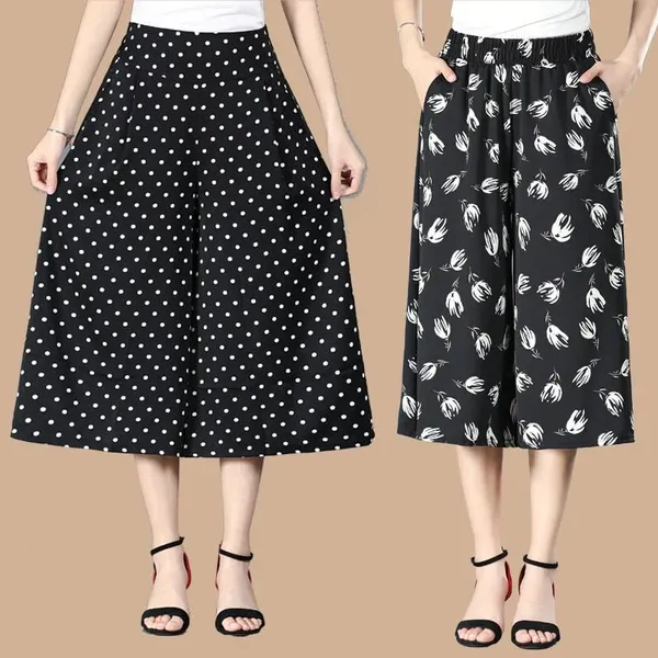 BUY 2 GET 10% OFFWomen's High Elastic Waist Pleated Chiffon Wide Leg Culottes