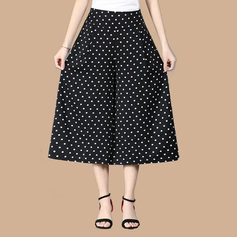 BUY 2 GET 10% OFFWomen's High Elastic Waist Pleated Chiffon Wide Leg Culottes