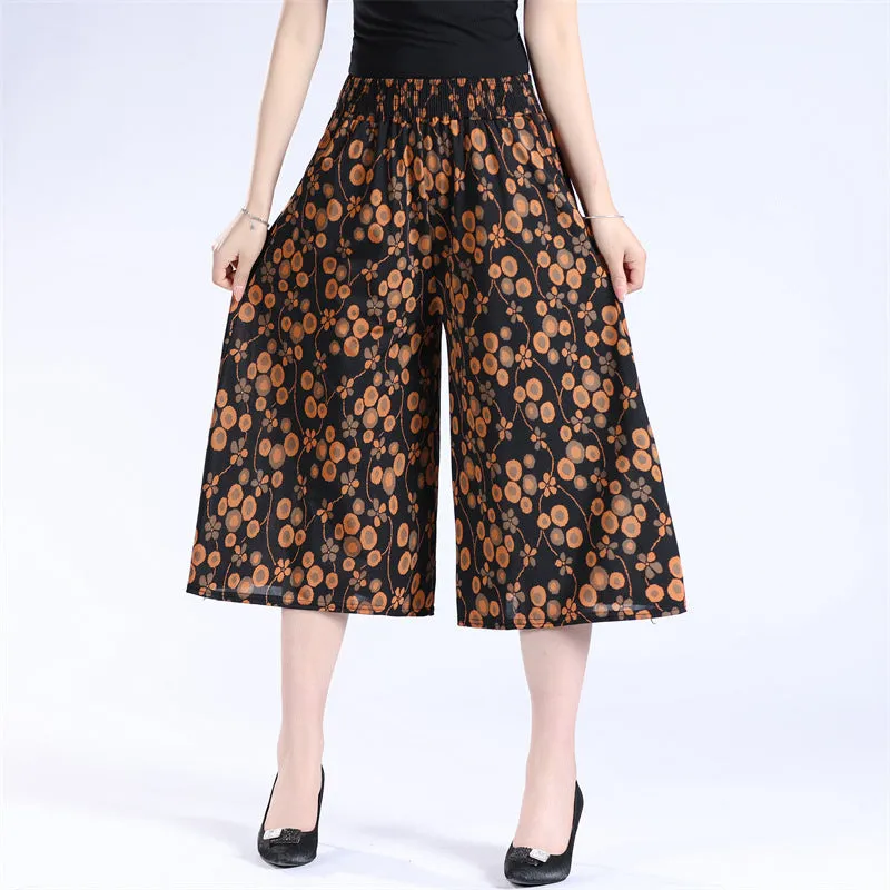 BUY 2 GET 10% OFFWomen's High Elastic Waist Pleated Chiffon Wide Leg Culottes