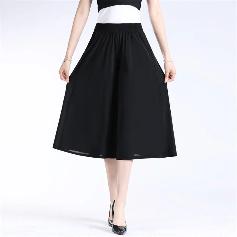 BUY 2 GET 10% OFFWomen's High Elastic Waist Pleated Chiffon Wide Leg Culottes