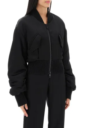 charmeuse bomber jacket with draped sleeves