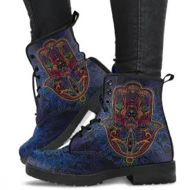 Combat Boots for Women - Hamsa Hand 3, Cute Aesthetic Custom Shoes, 2000s Winter Boots, Vegan Leather