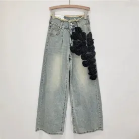 Ethina 3D Flower Applique Wide Leg Jeans