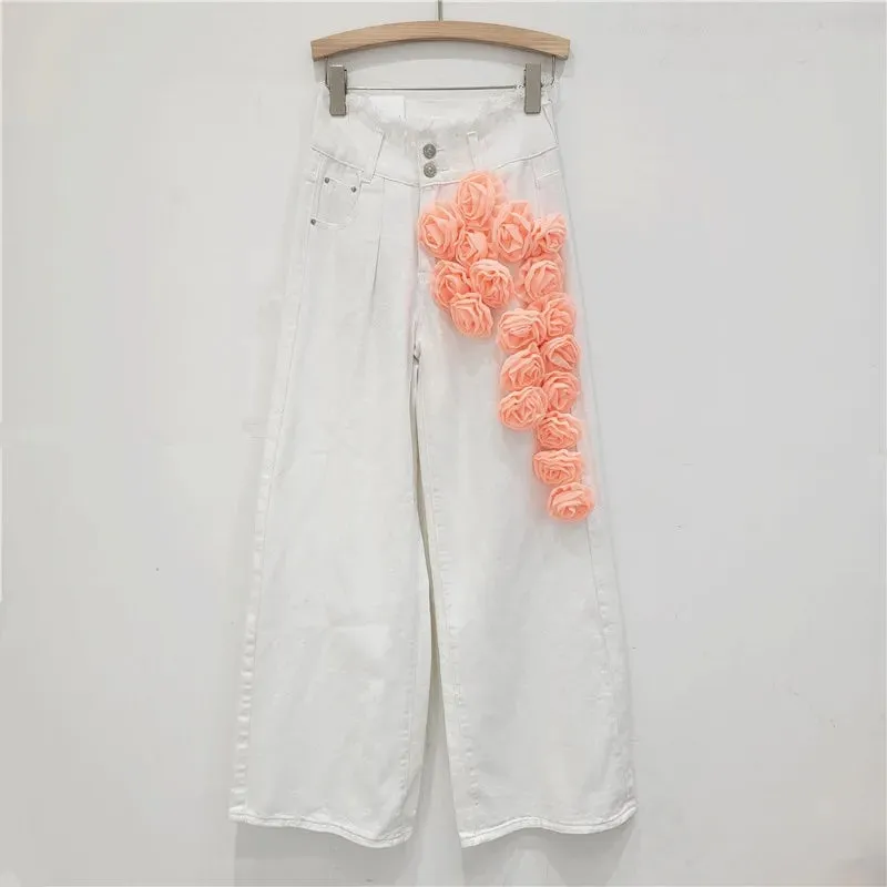 Ethina 3D Flower Applique Wide Leg Jeans
