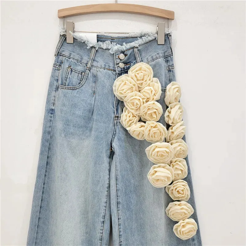 Ethina 3D Flower Applique Wide Leg Jeans