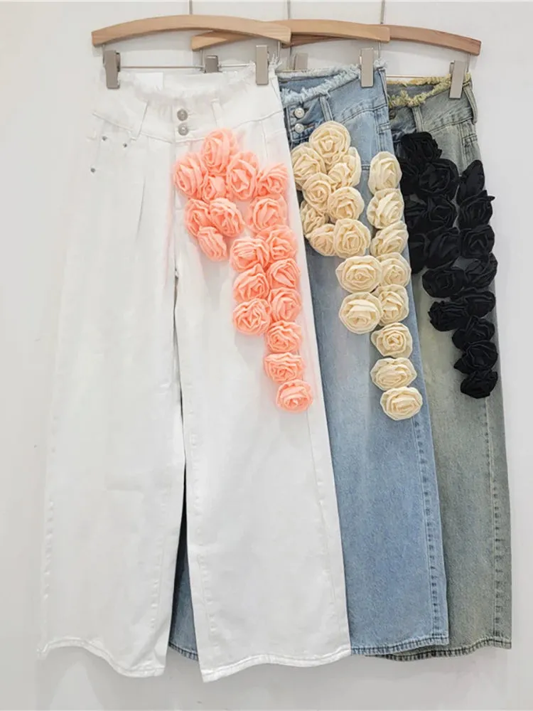Ethina 3D Flower Applique Wide Leg Jeans