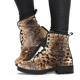 Fashion Combat Boots - Vintage Look Distressed Snake Skin Print #103 | Vegan Leather Snake Boots, Custom Shoes Women, Women's Boots, Unisex