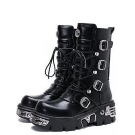 Funki Buys | Boots | Women's Chunky Heel Buckle Biker Boots