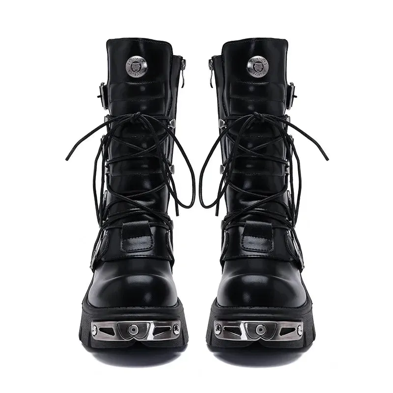 Funki Buys | Boots | Women's Chunky Heel Buckle Biker Boots