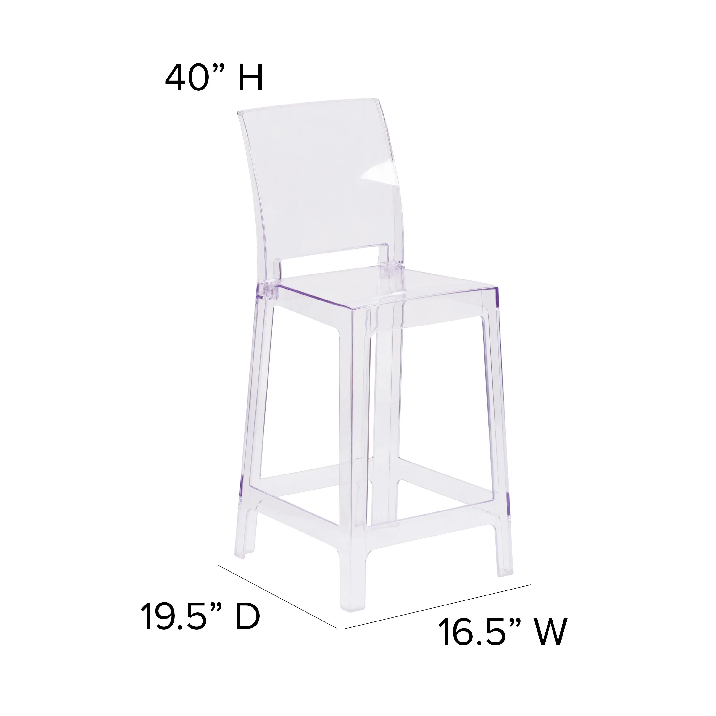 Ghost Counter Stool in Transparent Crystal with Square Back