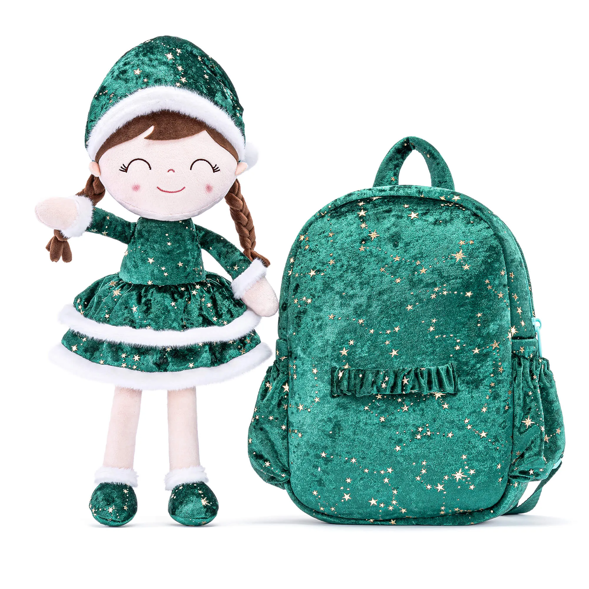 Gloveleya 11-inch Christmas Santa Doll Backpacks Green