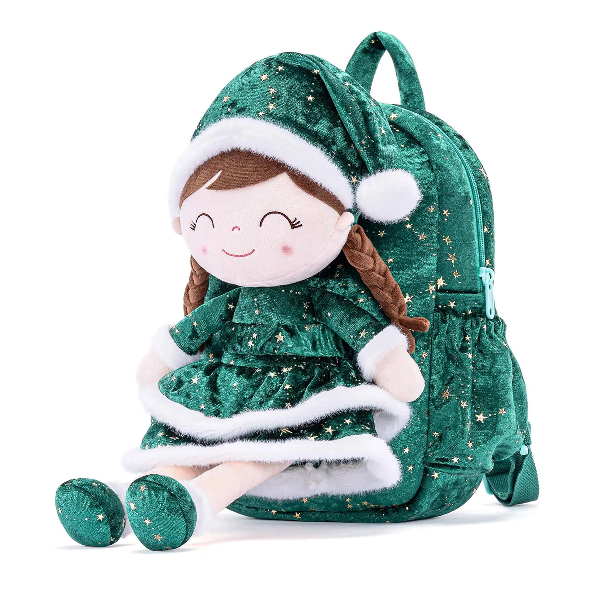 Gloveleya 11-inch Christmas Santa Doll Backpacks Green