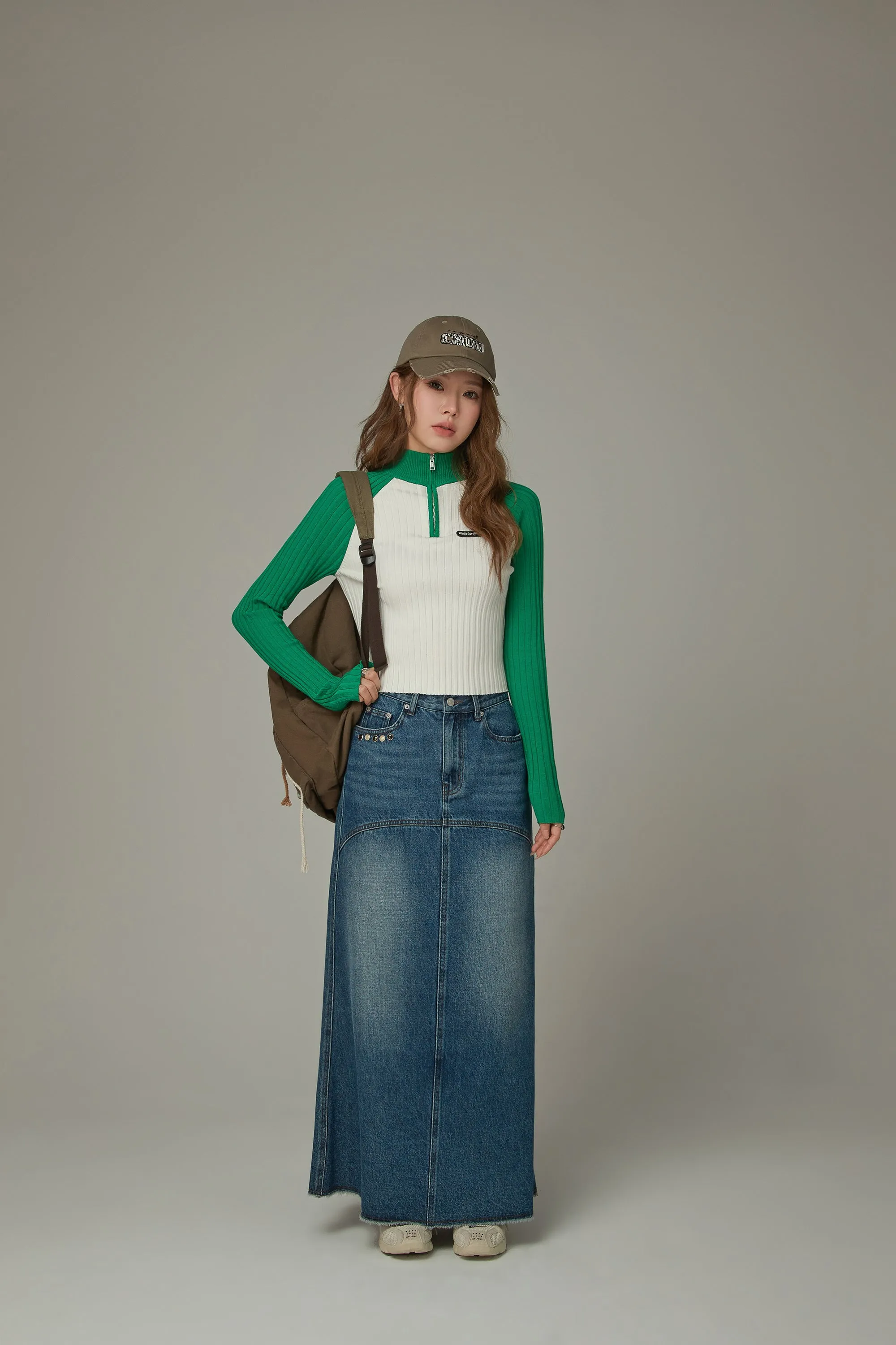 Half Zip-Up Color Knit Sweater