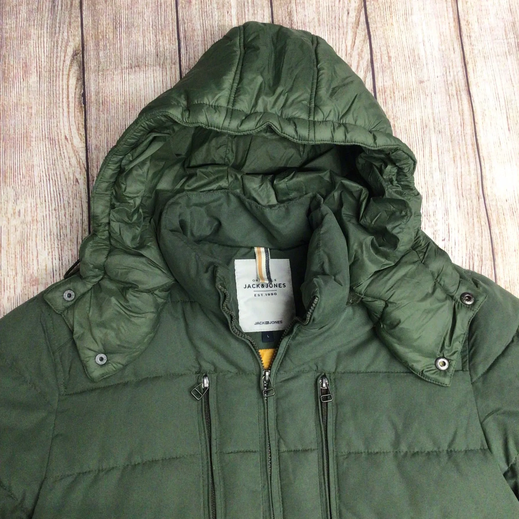 Jack & Jones Green Jorlite Short Puffer Jacket w/Removable Hood Size L