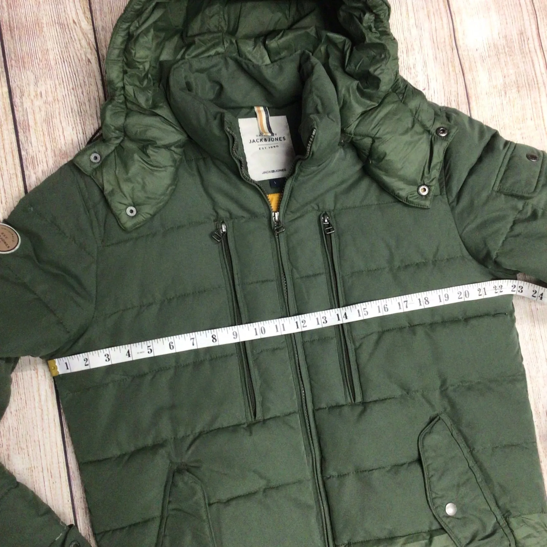 Jack & Jones Green Jorlite Short Puffer Jacket w/Removable Hood Size L