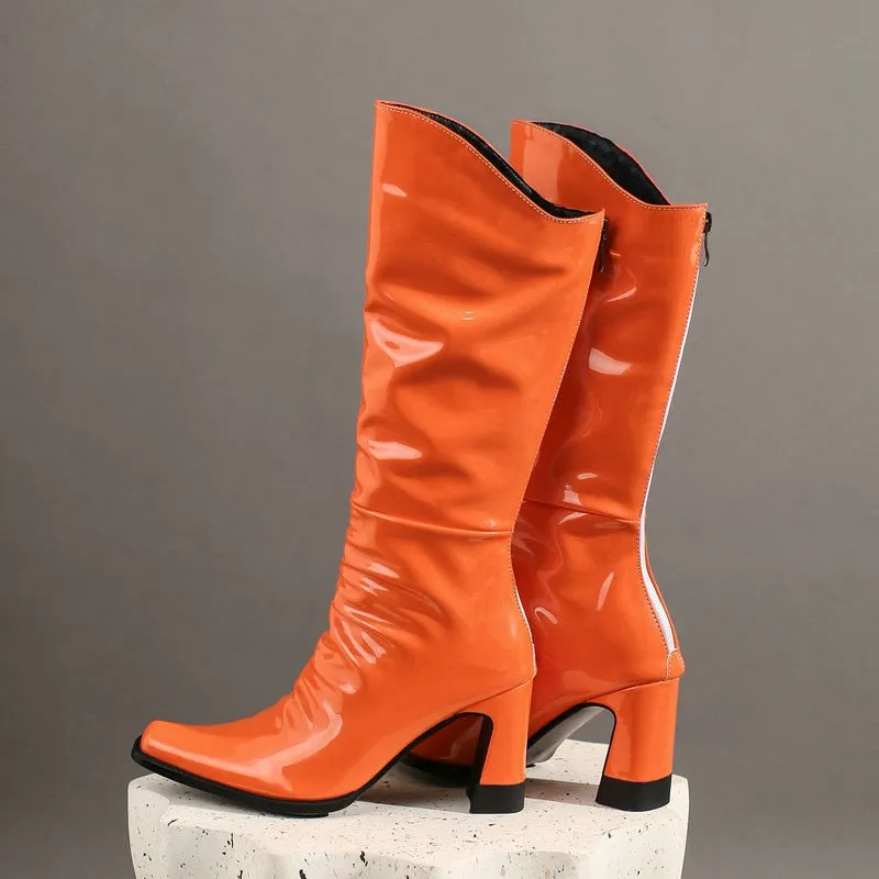 Ladies Patent PU Leather Boots