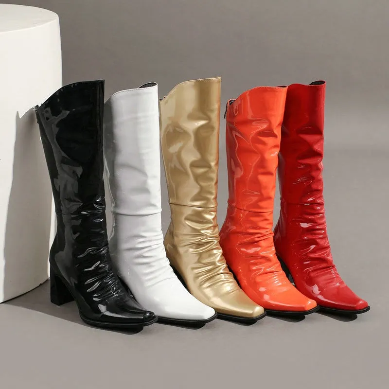 Ladies Patent PU Leather Boots