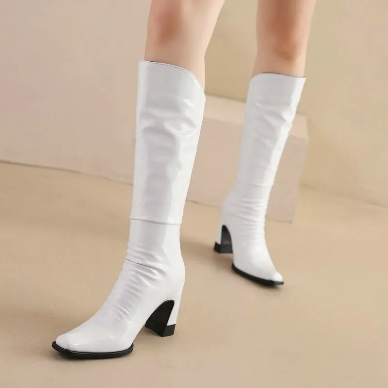 Ladies Patent PU Leather Boots