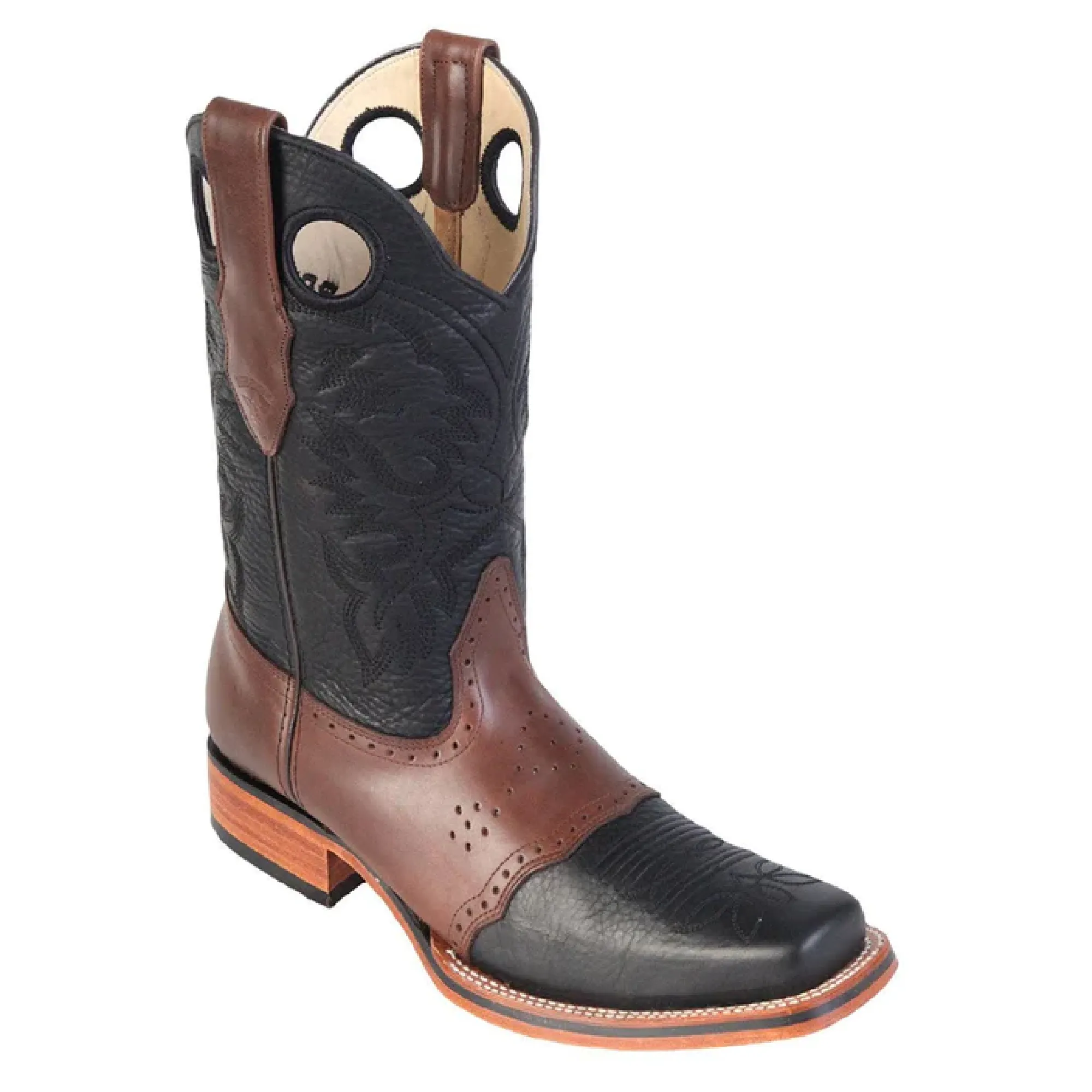 Los Altos Boots Mens #8142705 Rodeo Boot W/Saddle | Style Rage Boots | Color Black Brown