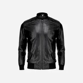 Men's Bomber Style Genuine Black Leather Motorcycle Jacket