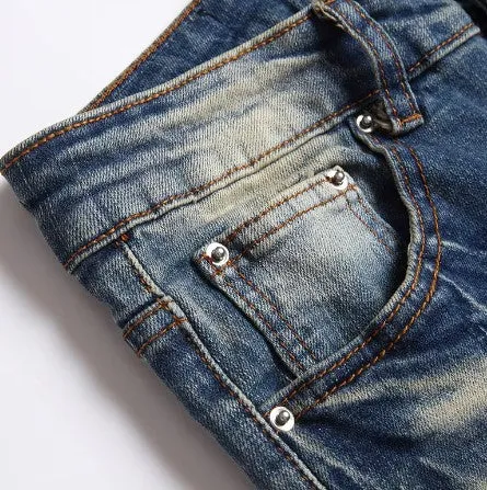Men’s High Street Blue Star Embroidered Jeans – Slim Fit Denim Pants, Stylish Autumn Fashion for Vaqueros Hombre