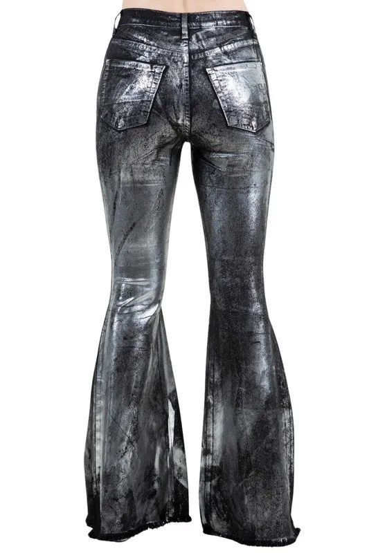 Metallic Bell Bottom Jeans in Black