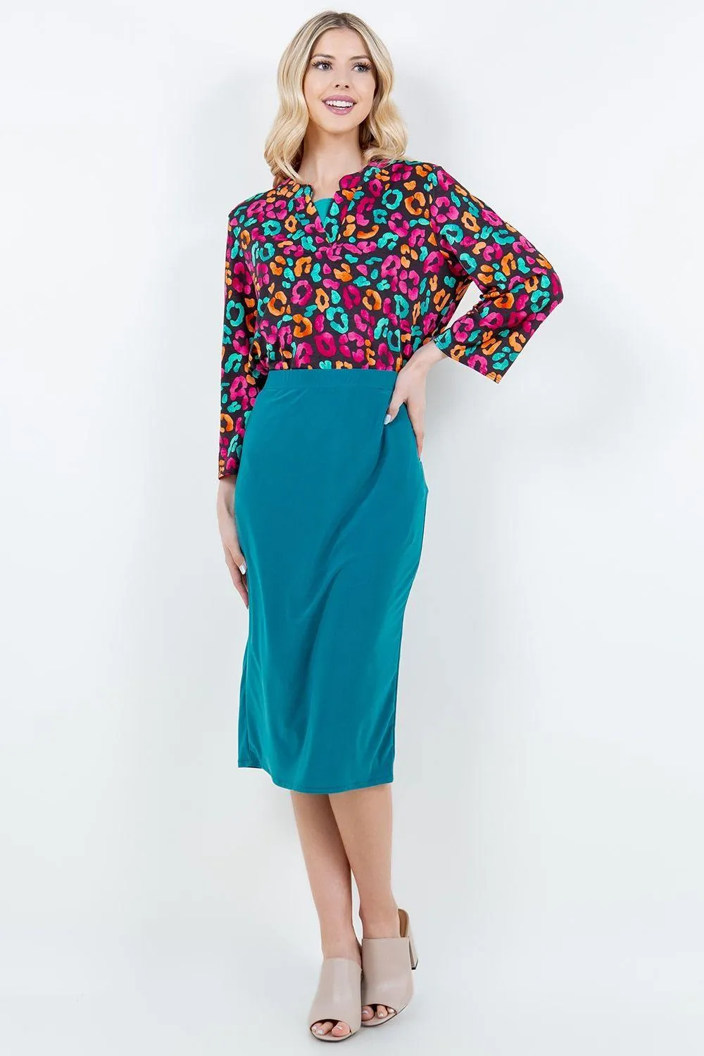 Miss Amy Pencil Skirt (Regular & Plus)- Teal