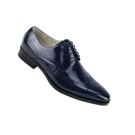 navy blue wingtips lace-up men's dress shoes Italian style genuine leather