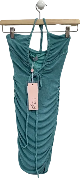 Oh Polly Teal Ruched Bodycon Dress with Drawstrings UK 8