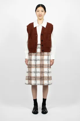 Painted Check Wrap Skirt Off-white/Black/Tan
