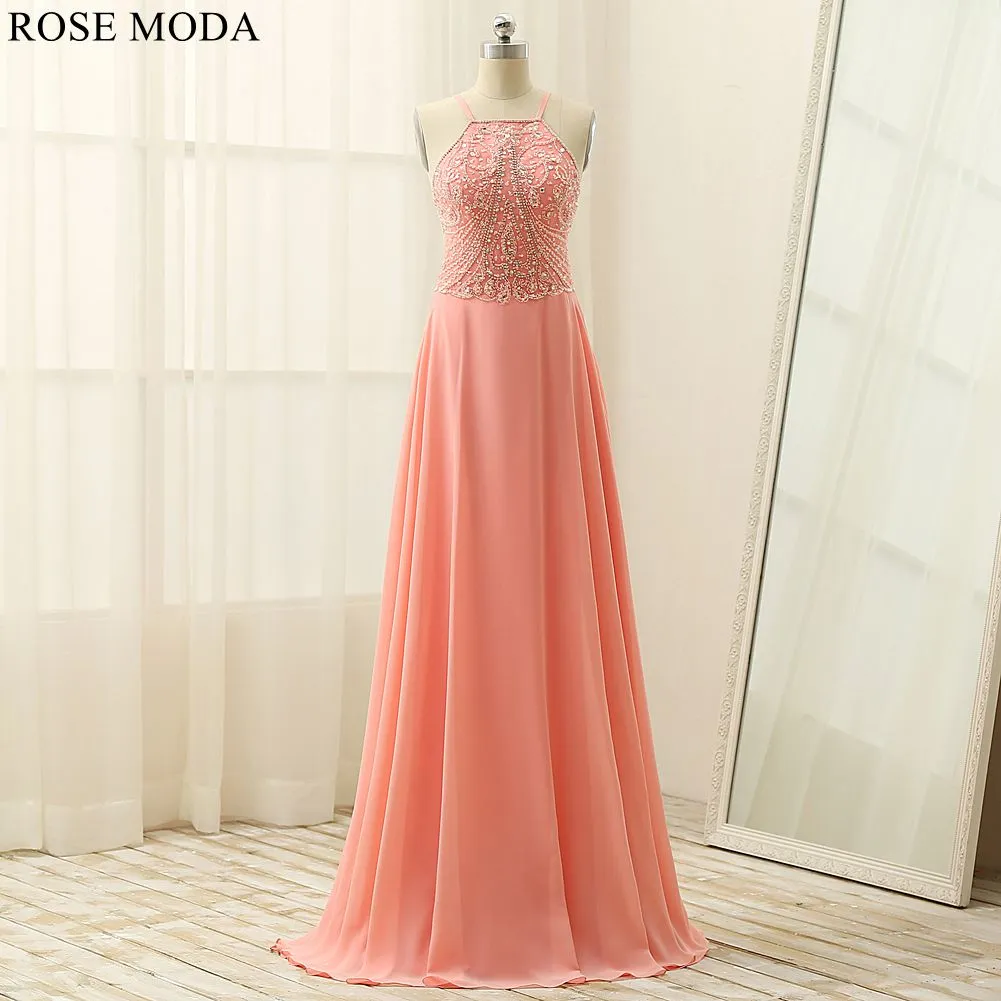 Rosemoda Delicate Beading Chiffon Long Women Formal Prom Dress