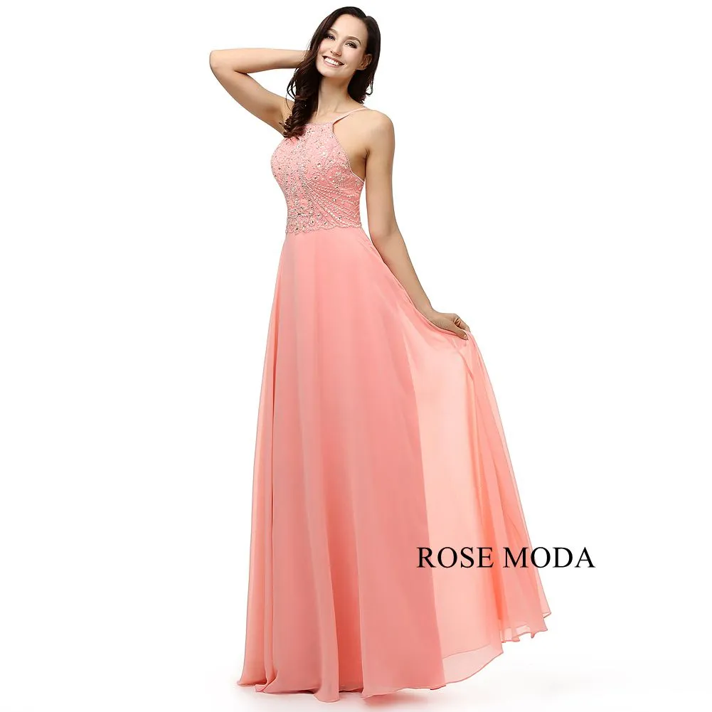 Rosemoda Delicate Beading Chiffon Long Women Formal Prom Dress